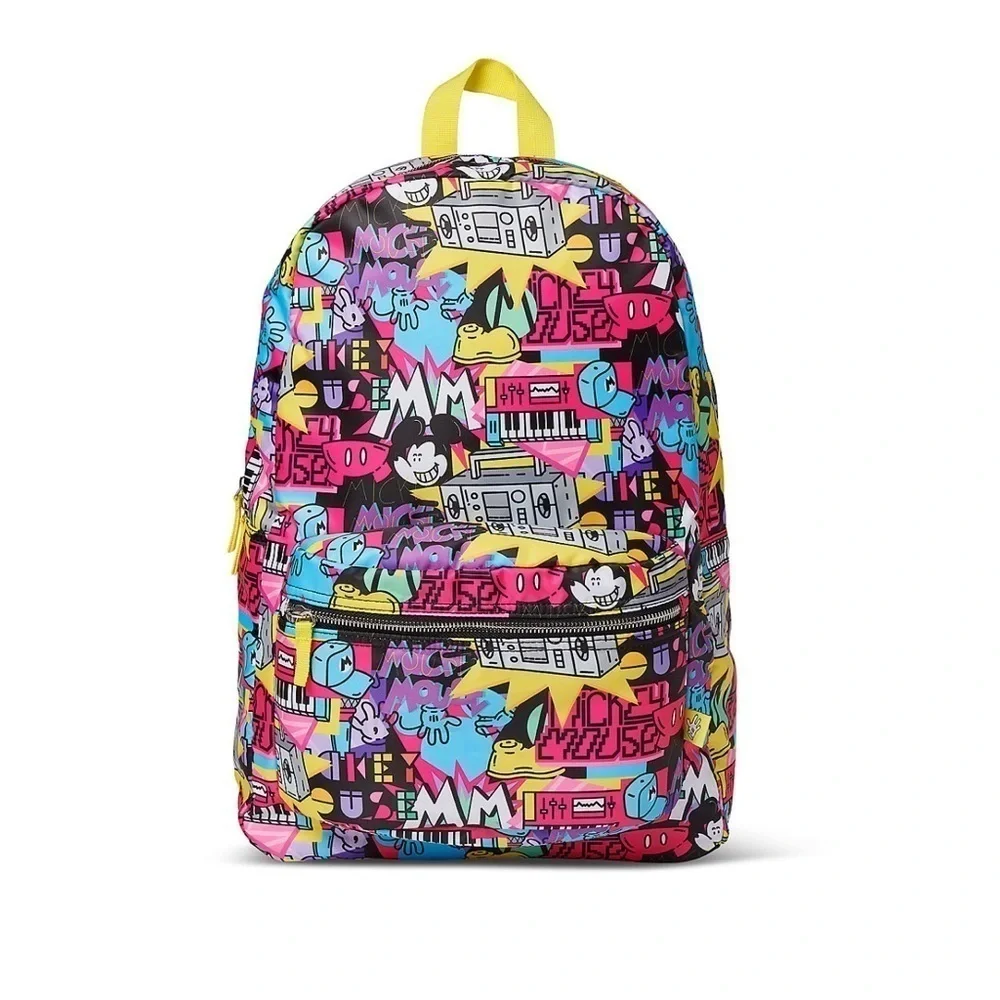 New! Disney Mickey Mouse Rafael Faria Bright Retro All Over Print Large Backpack